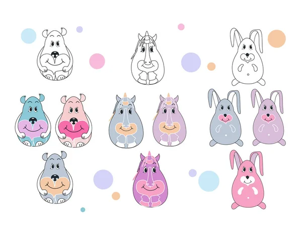 coloring book with stickers and toys. Illustration for a book, pet shop, veterinary clinic, zoo, bookstore, kindergarten, school, print for t-shirts and sweatshirts.