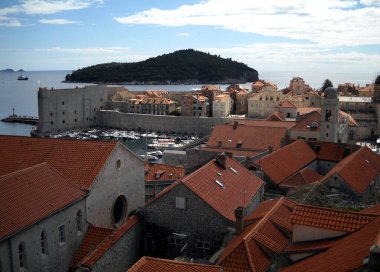 A view of Dubrovnik Harbour with Lokrum Island beyond, from the city walls
