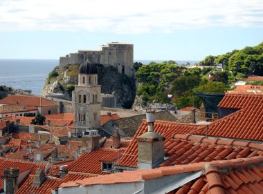 The roofs of Dubrovnik with St. Mary Cathedral belfry and St.Peter Tower beyond