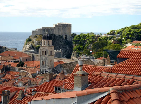 The roofs of Dubrovnik with St. Mary Cathedral belfry and St.Peter Tower beyond