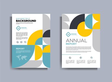 Flyer brochure design template business cover geometric theme circles aqua and yellow color, vector template in A4 size - Vector