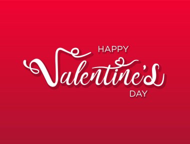 Happy valentines day hand drawing vector lettering design on red background. Romantic quote postcard, card, invitation, banner template. Vector illustration.