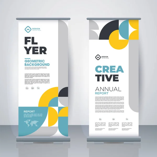 Retro Business Roll Standee Design Banner Template Presentation Brochure Geometric — ストックベクタ