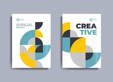 Broşür tasarımı iş şablonu kapağı geometrik tema daireleri mavi renk