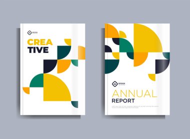 Broşür tasarımı iş şablonu geometrik tema daireleri yeşil ve sarı rengi kapsar