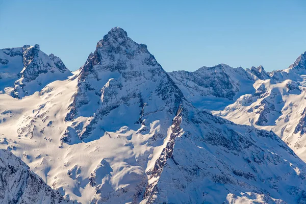 Montañas Del Cáucaso Vista Panorámica Pista Esquí Horizonte Día Invierno — Foto de Stock