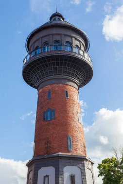 Water tower Krantz. The city water tower was built in Kranz in 1904. Tower height is 40 m. Aerial Photography. Russia, Zelenogradsk, September 2, 2021.