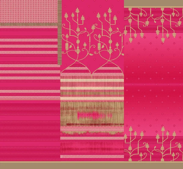 Digital Textile Ornaments Motif Multi Mixed Patterns Textile Print — Photo