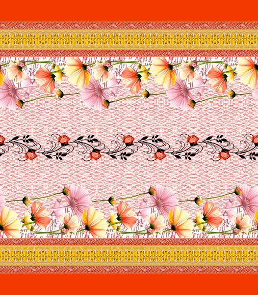 Digital Textile Ornaments Motif Multi Mixed Patterns Textile Print — Foto Stock