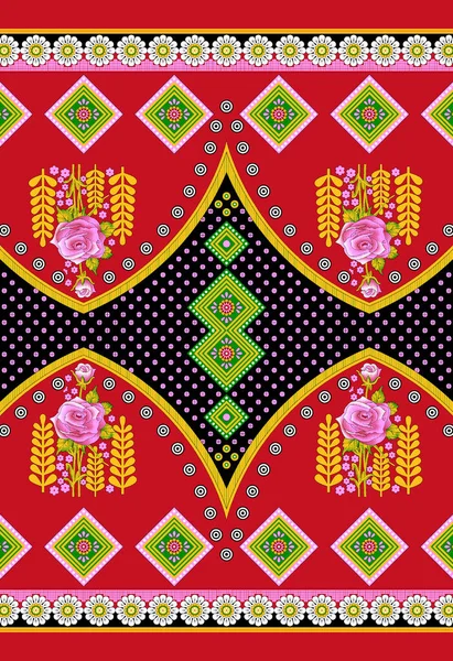 Beautiful Flower Allover Design Multicolor Matching Seamless Traditional Indian Textile — стоковое фото