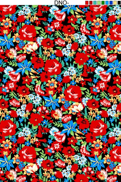 Belle Conception Fleur Allover Avec Correspondance Multicolore Motif Floral Textile — Photo