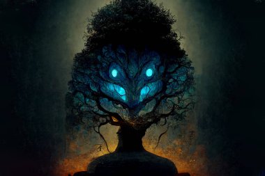ancient soul tree on a black background.