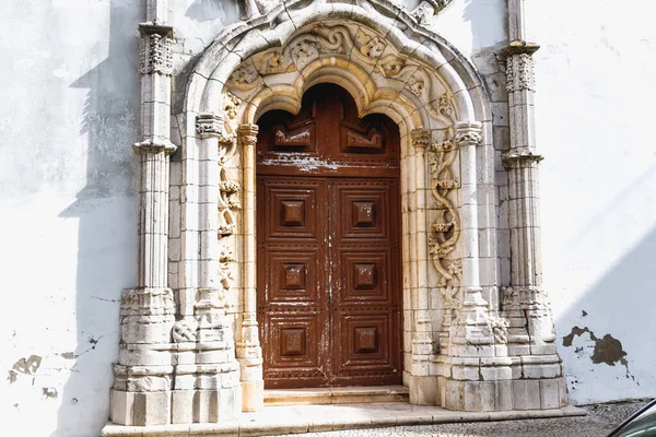 Santarem Portugal Architectural Detail Facade Santa Maria Marvila Church Autumn — 图库照片