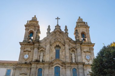 Braga, Portugal - October 27, 2021: Architectural detail of the Basilica dos Congredados (Basilica of the Congregations) on an autumn day