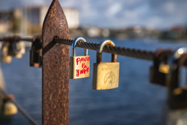 Vila Conde Porto Portugal Oktober 2020 Gembok Cinta Tergantung Tepi — Stok Foto