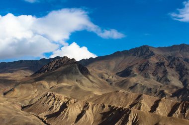 Himalayan landscape in Ladakh. Its natural features consist mainly of high plains and deep valleys