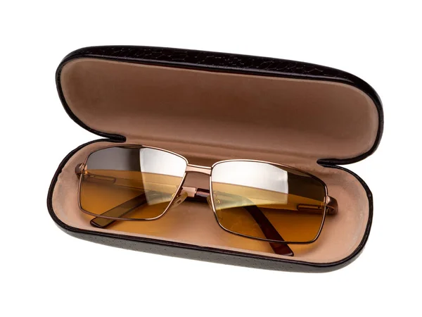 Sunglasses Elegant Luxury Split Lenses Quality Case Isolated White Background — ストック写真