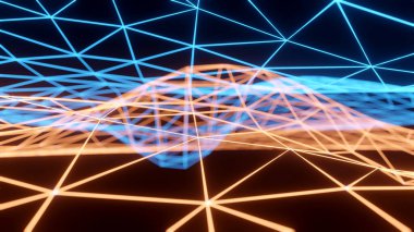 Two layer web like of neuron network (3D Rendering)