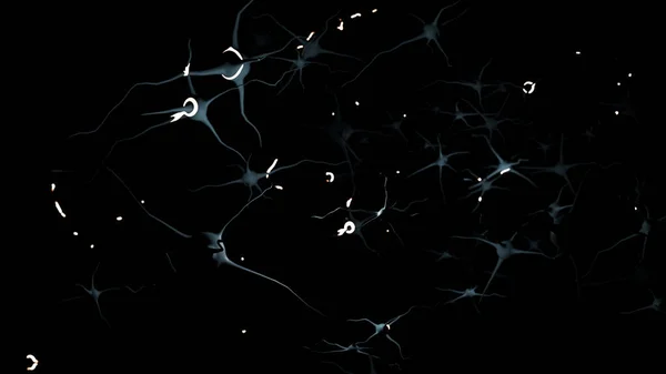 Blue Motor Neuron Its Impulse Nerve Cell Dark Background Rendering — Zdjęcie stockowe