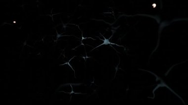 Blue motor neuron and its impulse in nerve cell with dark background (3D Rendering)