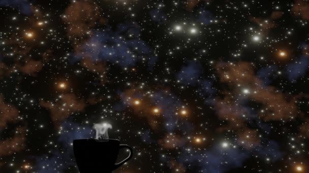 White Steam Coffee Cup Starry Night Background Rendering — Wideo stockowe