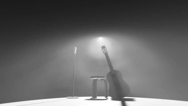 White Light Cone Spotted Leaning Acoustic Guitar Stage Rendering — Stock Video