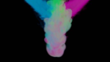 Pink blue and green ink stream in a dark water tank (3D Rendering)