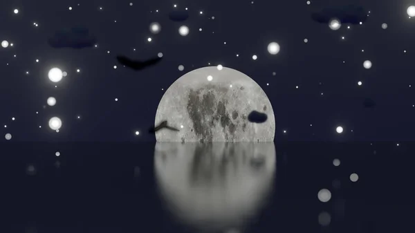 Full Moon Snowy Sea Night Rendering — Stock Photo, Image
