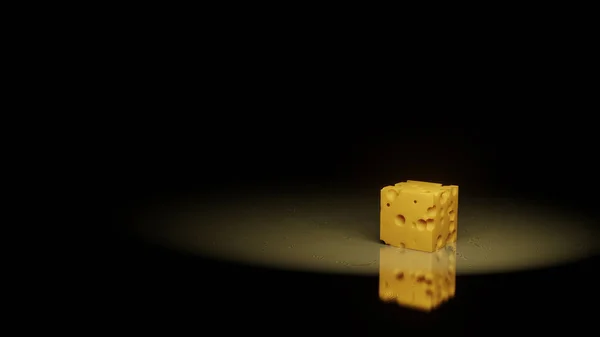 ガラスキッチンデスク上のチーズキューブ 3Dレンダリング — ストック写真