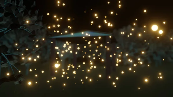 夜の庭に金飛びホタルドットの広がり 3Dレンダリング — ストック写真