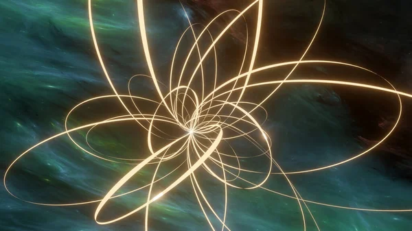 Złoto Magnetyczne Gwiazdy Neutronowej Niebiesko Zielonym Tłem Mgławicy Rendering — Zdjęcie stockowe