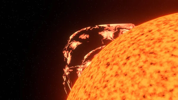 太陽面からのオレンジ色の太陽フレアカーブ 3Dレンダリング — ストック写真