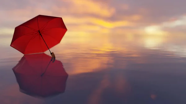 Lees Paraplu Een Strand Zonsondergang Tijd Rendering — Stockfoto