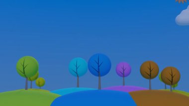 Çizgi film Rice Terrace Hill 'in gün batımından günbatımına kadar zaman aşımı (3D görüntüleme))