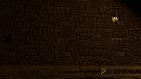Древняя Лампа Средневековом Туннеле Мокрым Полом Рендеринг — стоковое фото