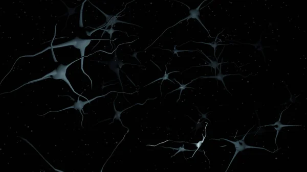 Niebieski Neuron Ruchowy Komórce Nerwowej Ciemnym Tłem Rendering — Zdjęcie stockowe