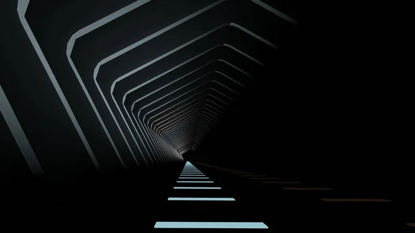 Túnel Moderno Sua Luz Iluminada Azul Assoalho Guia Rendering — Fotografia de Stock