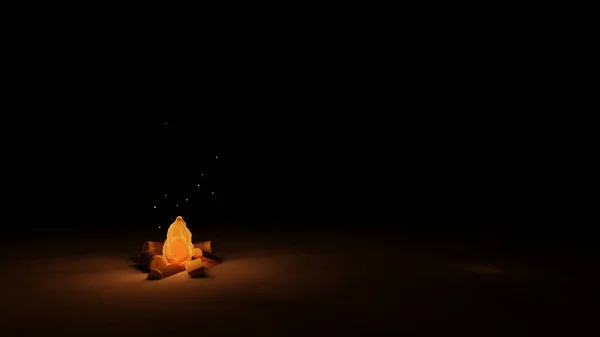 모닥불 위에서 장작더미를 태우는 만화책 렌더링 — 스톡 사진