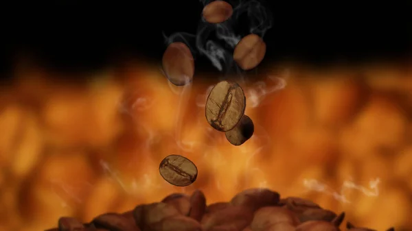 Coffee Beans Falling Coffee Bean Pile Stove Its Water Steam — Stock Photo, Image