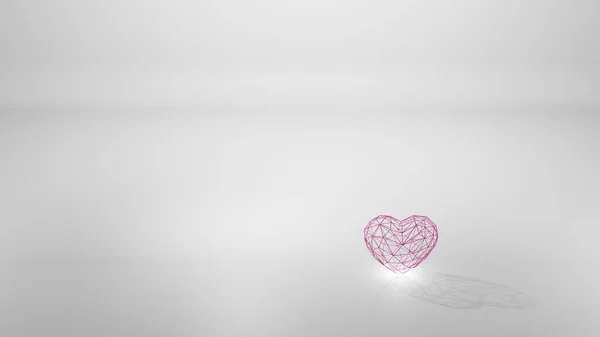 Armação Coração Rosa Sua Reflexão Chão Branco Rendering — Fotografia de Stock