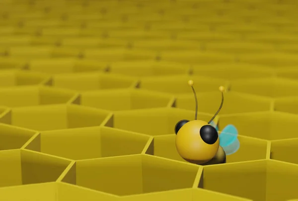 Tatlı bir arı bir bal peteği deliği (3D görüntüleme) oluşturur)
