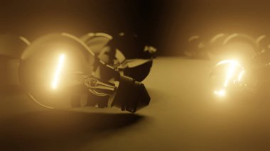 Bir retro akkor ampulden gelen altın parlayan ışık (3D görüntüleme)