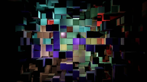 カラフルなランダムブロック構造複合体 3Dレンダリング — ストック写真