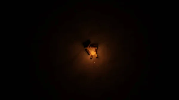 Karikatür Kipinde Yıldız Alanı Arkaplanı Olan Bir Kamp Ateşinde Yanan — Stok fotoğraf
