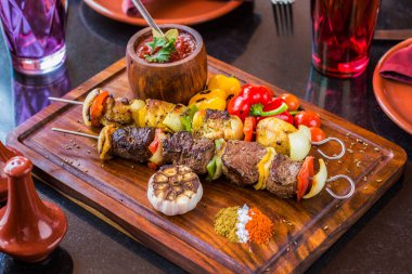 Oriental Egypian Kebab Barbeque food shots, Photo is selective focus with shallow depth of field, taken At Cairo Egypt