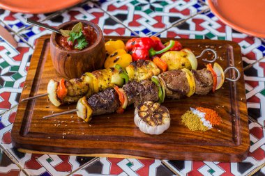 Oriental Egypian Kebab Barbeque food shots, Photo is selective focus with shallow depth of field, taken At Cairo Egypt