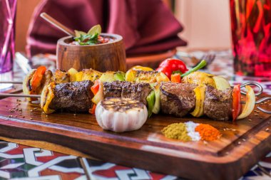 Oriental Egypian Kebab Barbeque food shots, Photo is selective focus with shallow depth of field, taken At Cairo Egypt