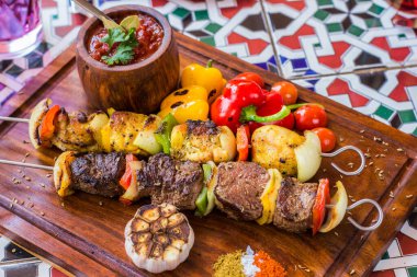 Oriental Egypian Kebab Barbeque food shots, Photo is selective focus with shallow depth of field, taken At Cairo Egypt