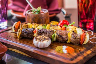 Oriental Egypian Kebab Barbeque food shots, Photo is selective focus with shallow depth of field, taken At Cairo Egypt