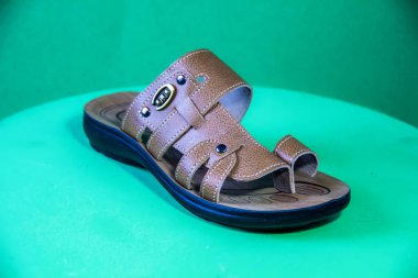 Illustrative Editorial branded photography, Slipper shouted on green Background, shot is selective focus with shallow depth of field. Photos taken at Cairo Egypt on 28 March 2019